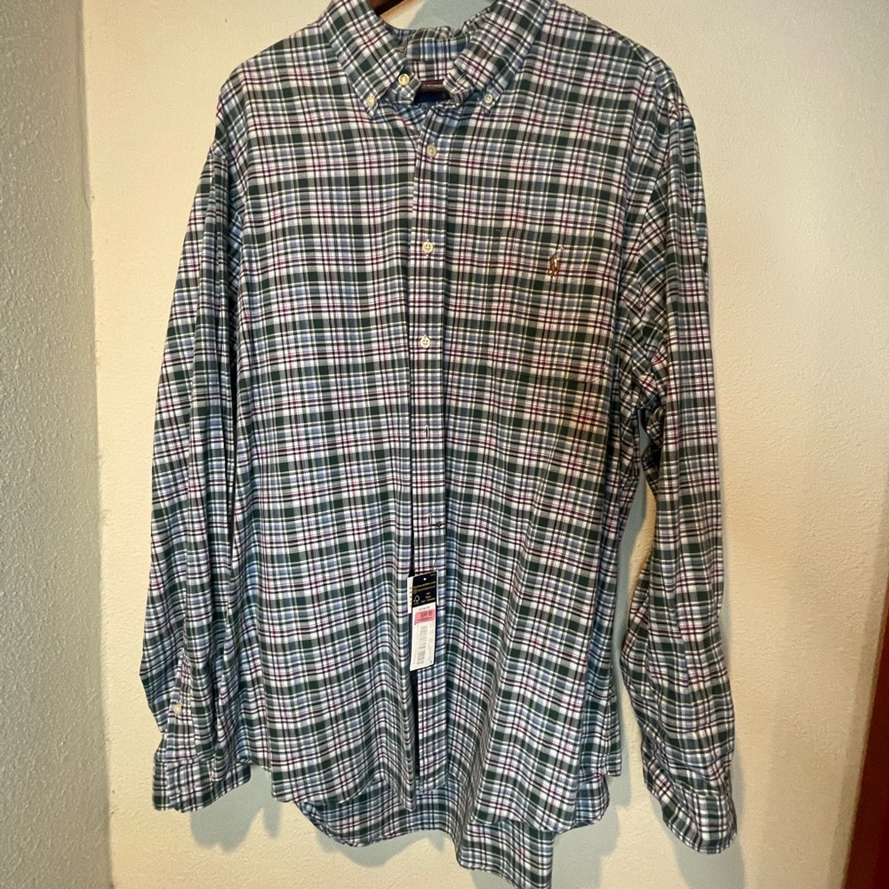 NWT POLO Ralph Lauren Forest Green Plaid Classic Button Down Oxford Shirt, XXL